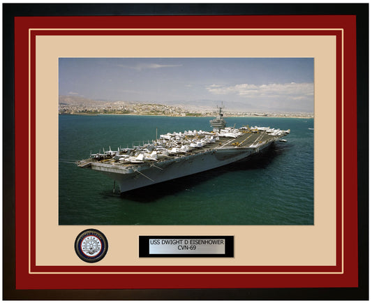 USS DWIGHT D EISENHOWER CVN-69 Framed Navy Ship Photo Burgundy