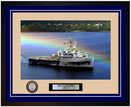 USS Cleveland LPD-7 Framed Navy Ship Photo Blue