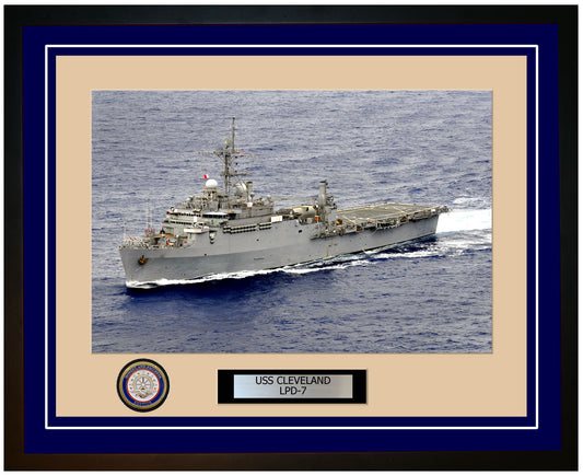 USS Cleveland LPD-7 Framed Navy Ship Photo Blue