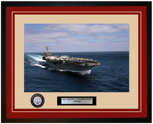USS DWIGHT D EISENHOWER CVN-69 Framed Navy Ship Photo Burgundy