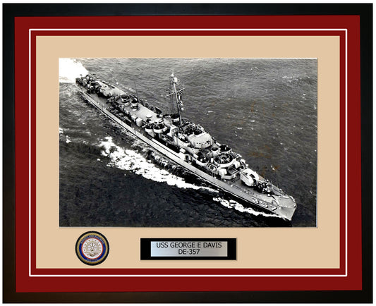 USS George E Davis DE-357 Framed Navy Ship Photo Burgundy