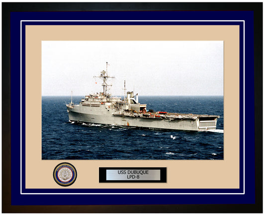 USS Dubuque LPD-8 Framed Navy Ship Photo Blue