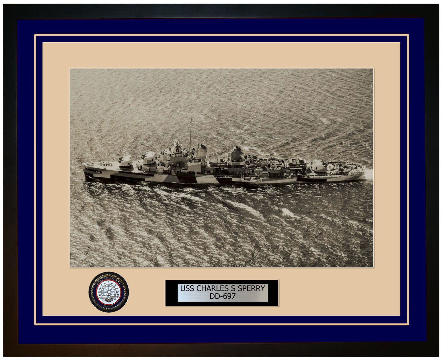 USS CHARLES S SPERRY DD-697 Framed Navy Ship Photo Blue