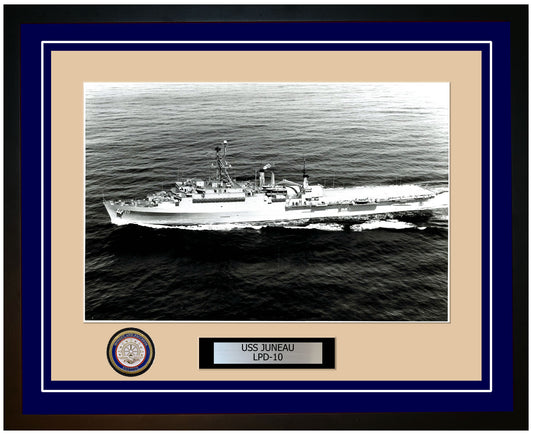 USS Juneau LPD-10 Framed Navy Ship Photo Blue