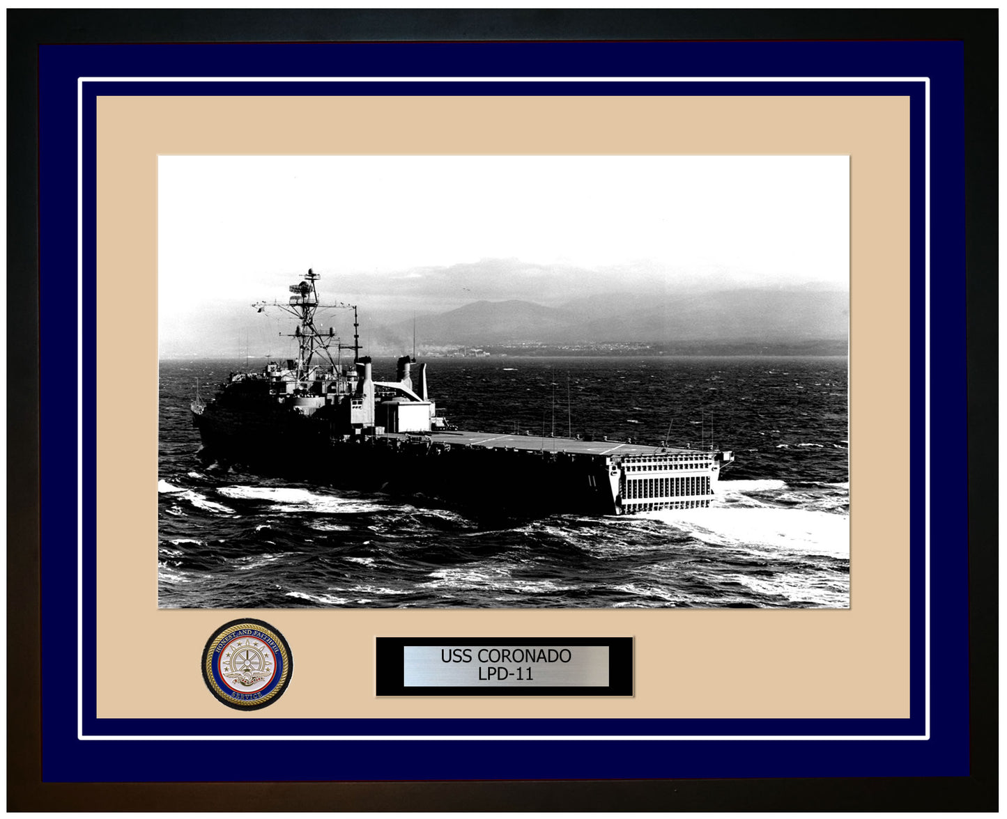 USS Coronado LPD-11 Framed Navy Ship Photo Blue