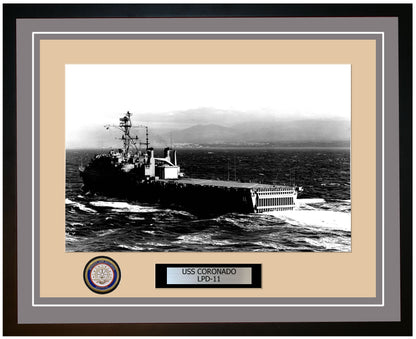 USS Coronado LPD-11 Framed Navy Ship Photo Grey