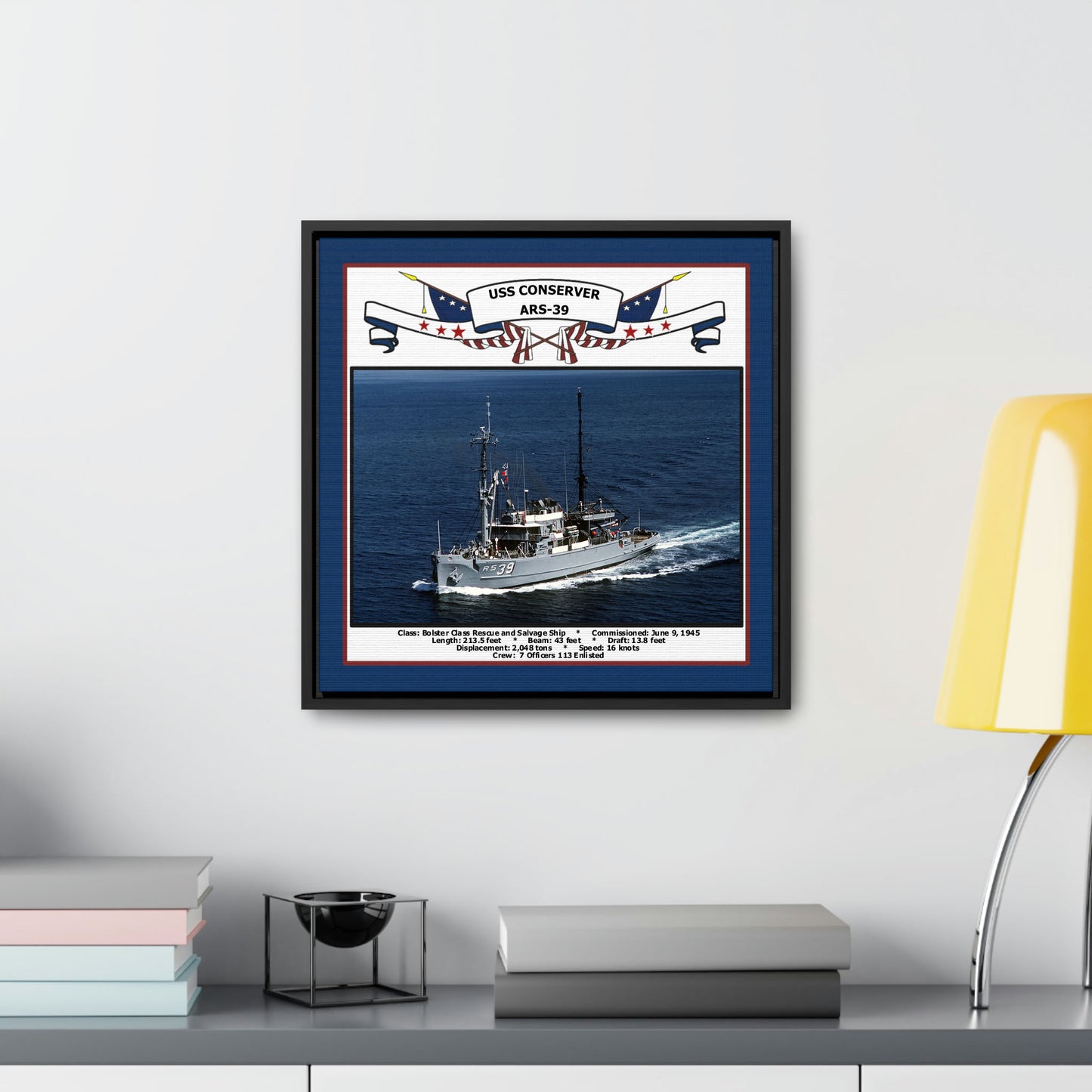 USS Conserver ARS-39 Navy Floating Frame Photo Desk View