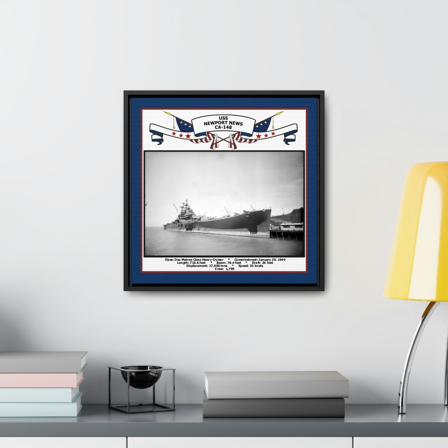 USS Newport News CA-148 Navy Floating Frame Photo Desk View