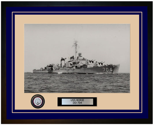 USS BORIE DD-704 Framed Navy Ship Photo Blue