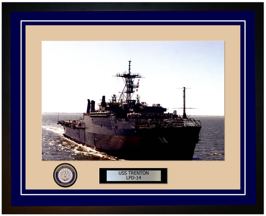 USS Trenton LPD-14 Framed Navy Ship Photo Blue