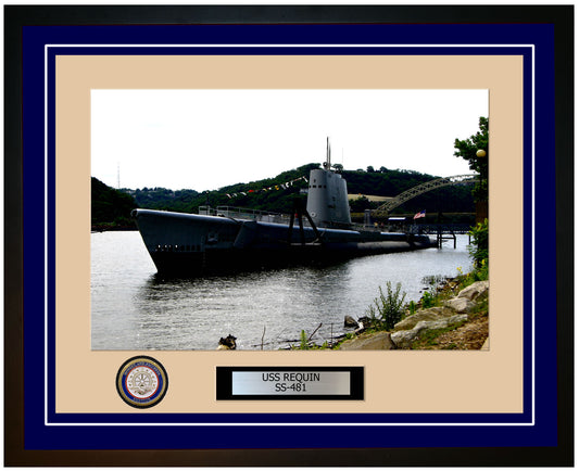 USS Requin SS-481 Framed Navy Ship Photo Blue