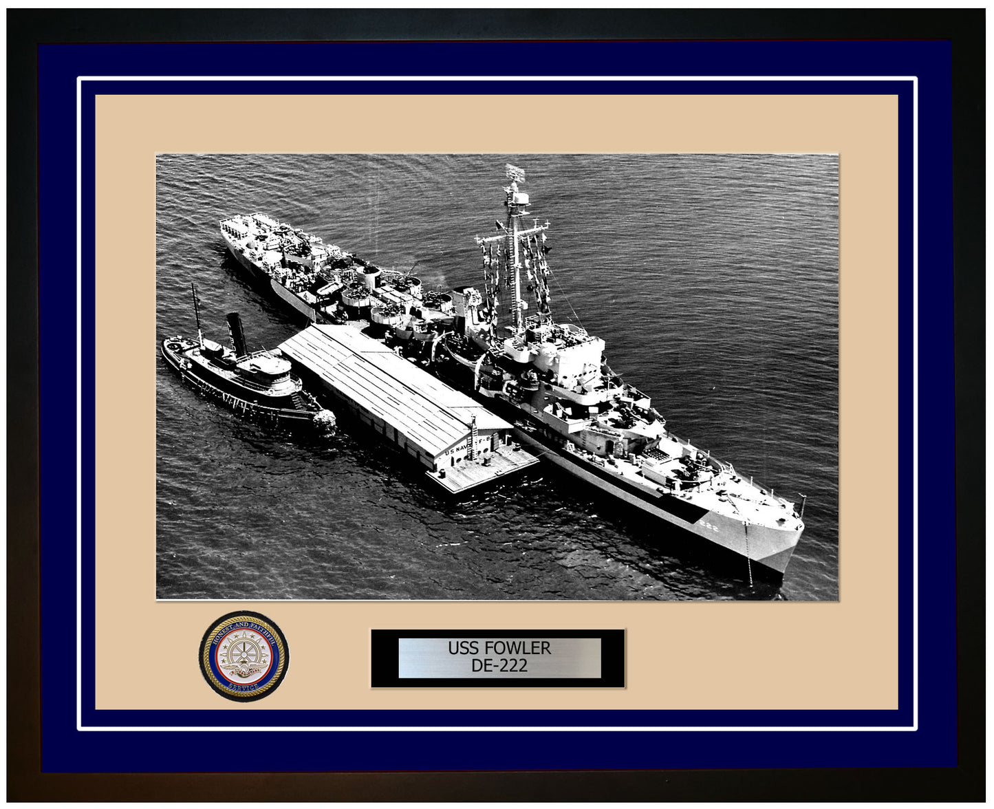 USS Fowler DE-222 Framed Navy Ship Photo Blue