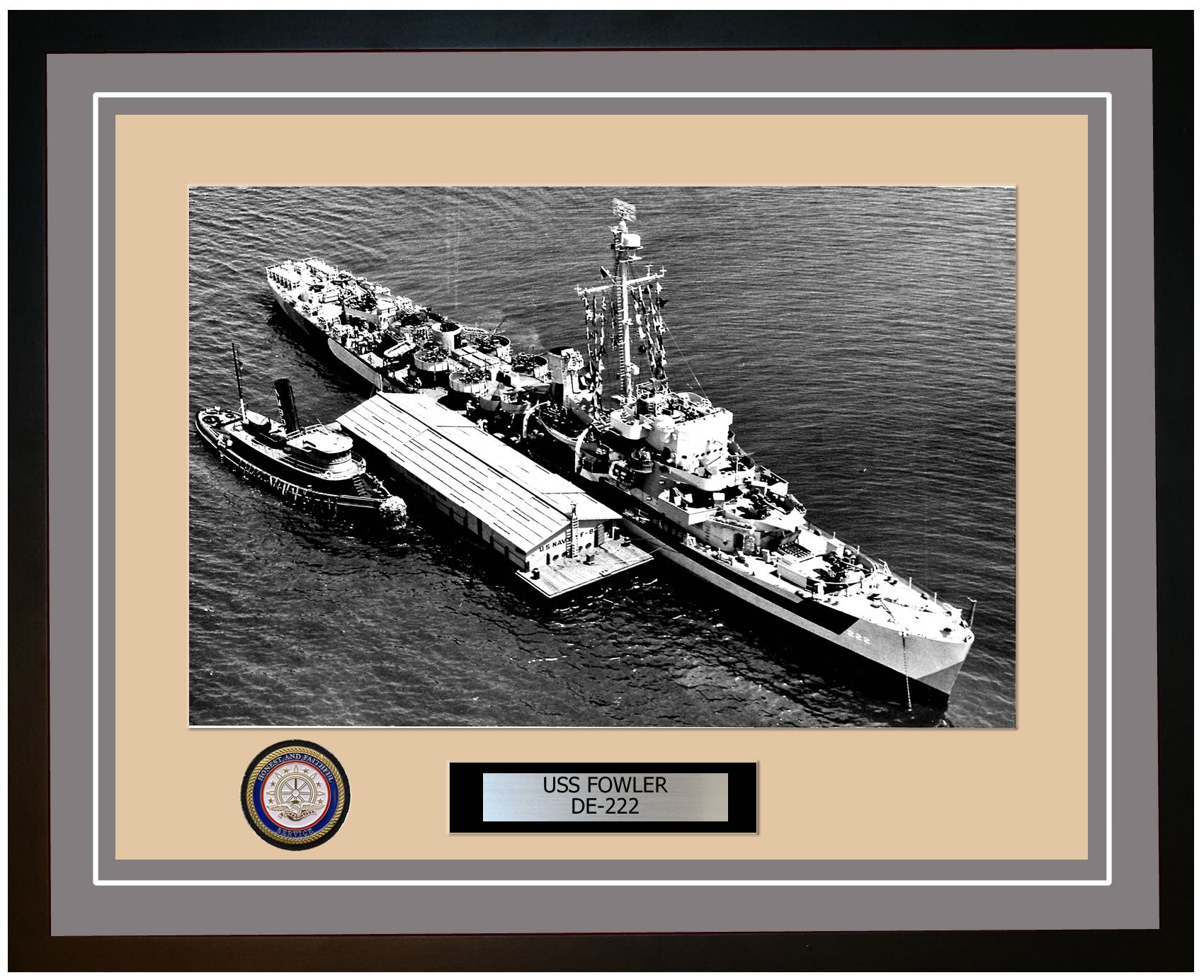 USS Fowler DE-222 Framed Navy Ship Photo Grey