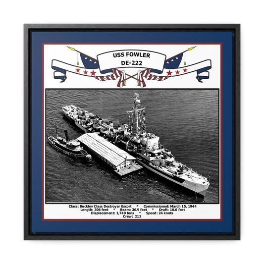 USS Fowler DE-222 Navy Floating Frame Photo Front View