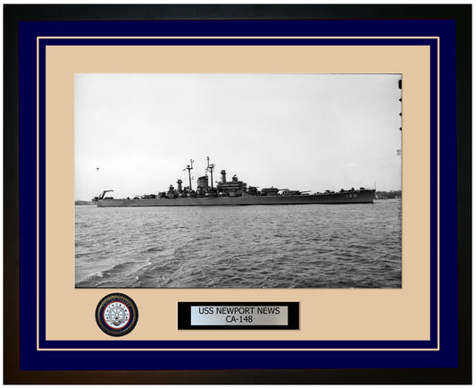 USS NEWPORT NEWS CA-148 Framed Navy Ship Photo Blue