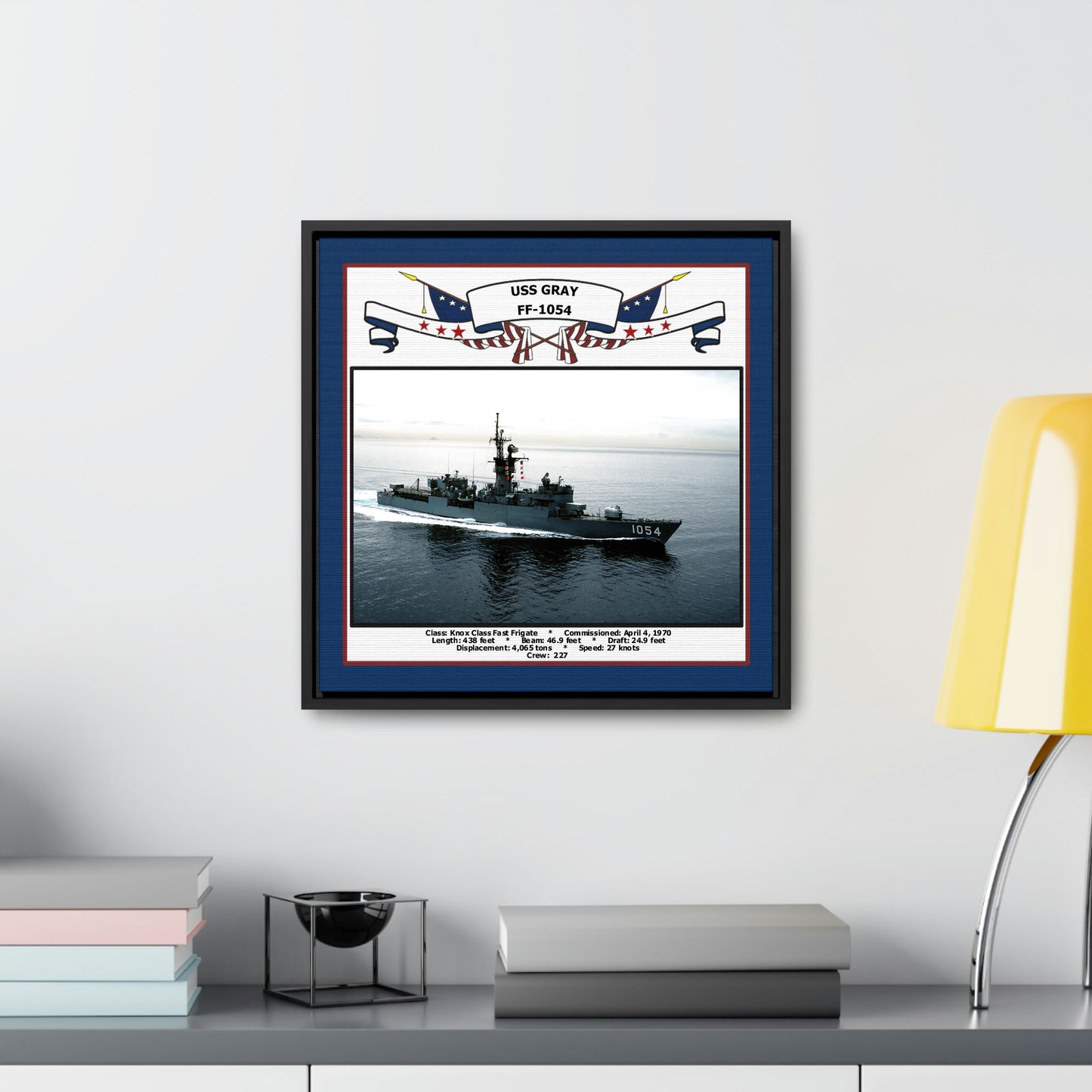 USS Gray FF-1054 Navy Floating Frame Photo Desk View