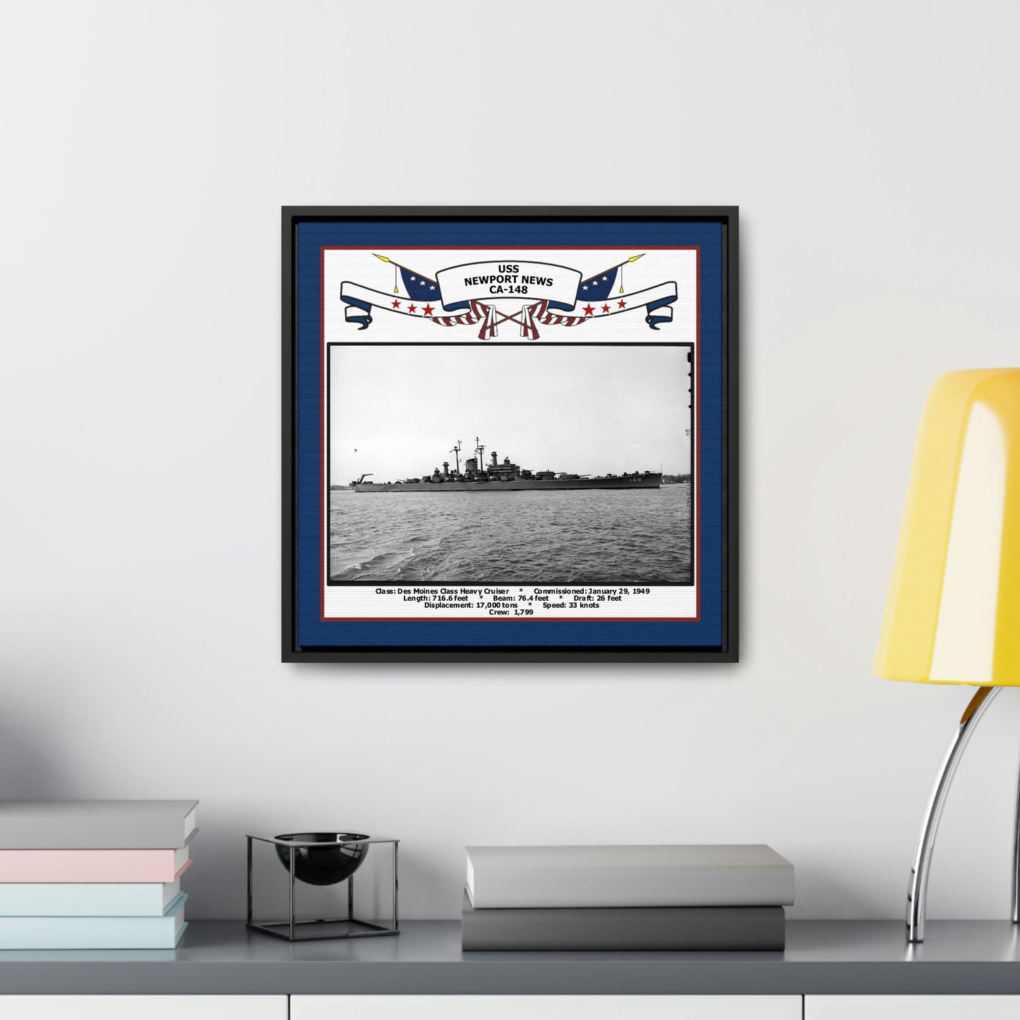 USS Newport News CA-148 Navy Floating Frame Photo Desk View