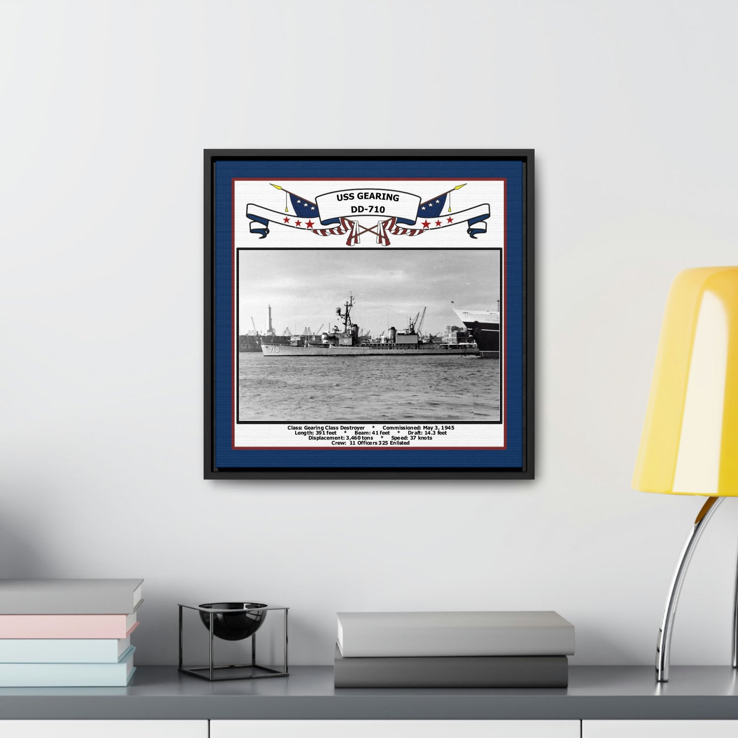 USS Gearing DD-710 Navy Floating Frame Photo Desk View