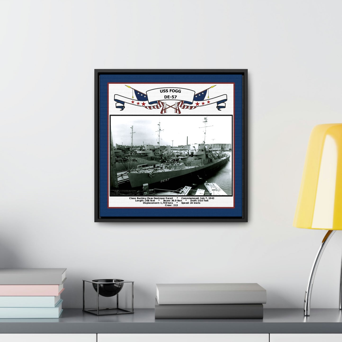USS Fogg DE-57 Navy Floating Frame Photo Desk View