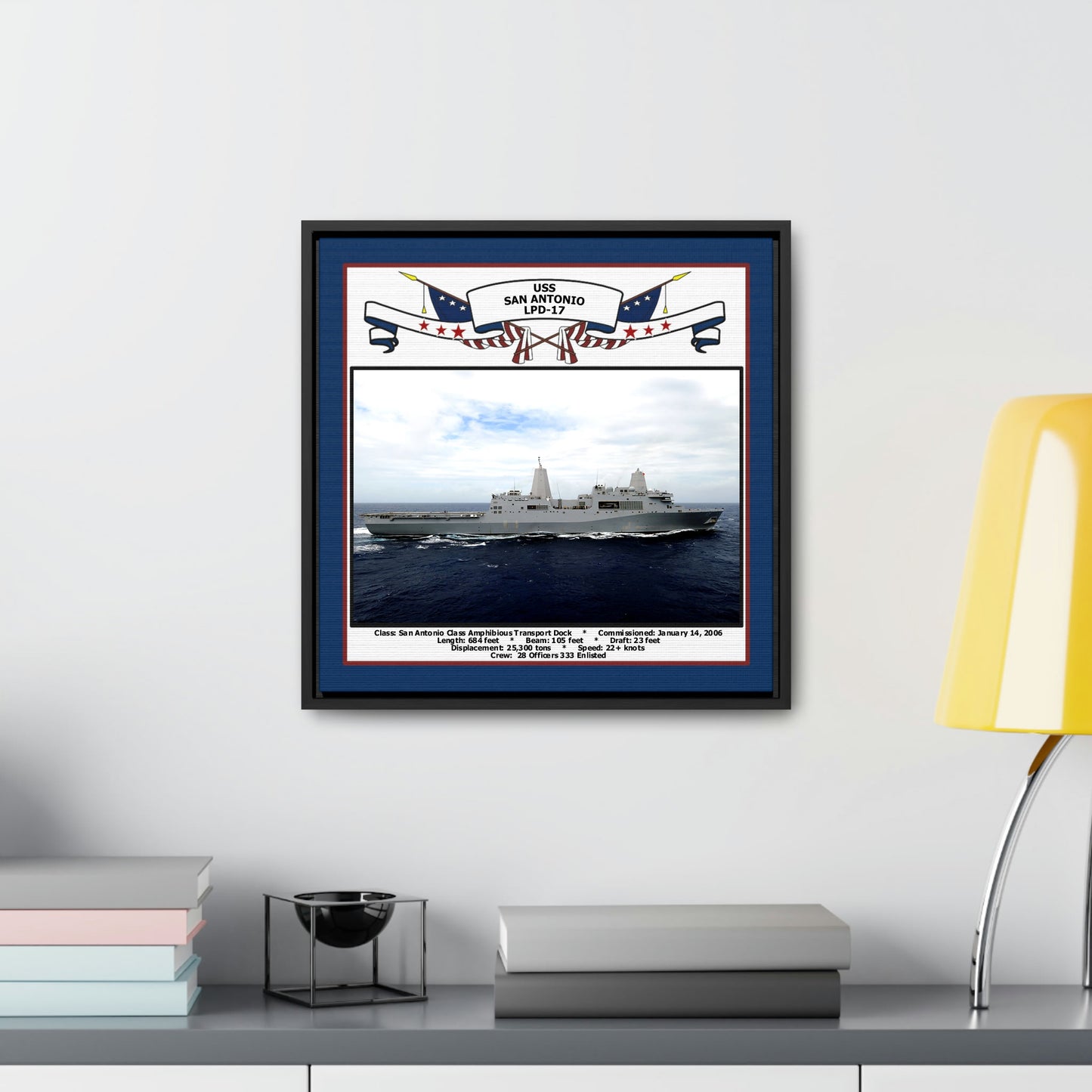 USS San Antonio LPD-17 Navy Floating Frame Photo Desk View