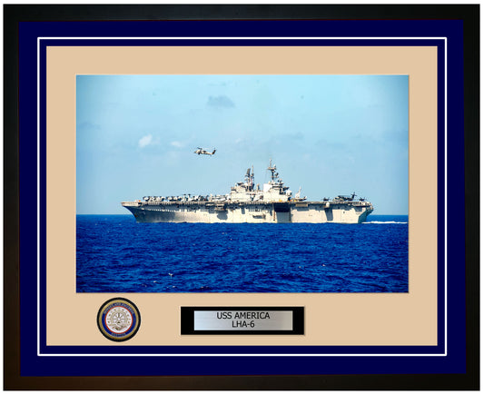 USS America LHA-6 Framed Navy Ship Photo Blue