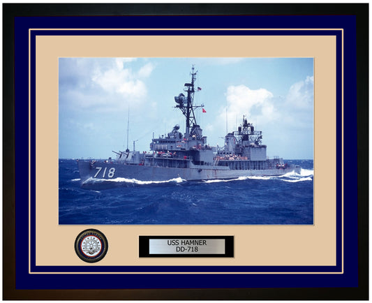 USS HAMNER DD-718 Framed Navy Ship Photo Blue