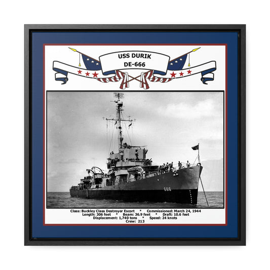 USS Durik DE-666 Navy Floating Frame Photo Front View
