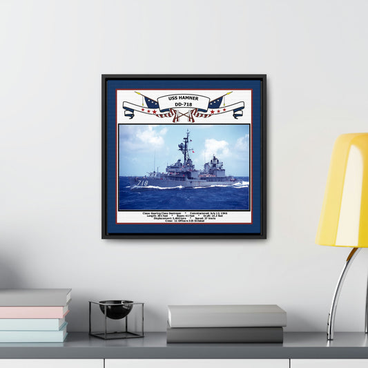 USS Hamner DD-718 Navy Floating Frame Photo Desk View