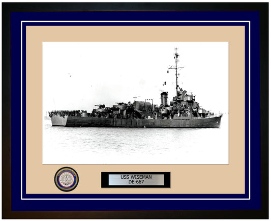 USS Wiseman DE-667 Framed Navy Ship Photo Blue