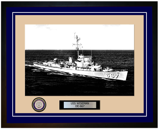 USS Wiseman DE-667 Framed Navy Ship Photo Blue