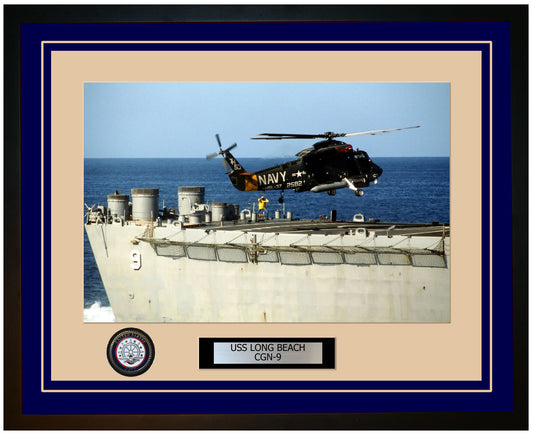 USS LONG BEACH CGN-9 Framed Navy Ship Photo Blue