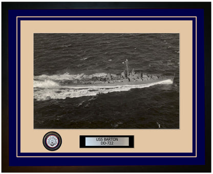 USS BARTON DD-722 Framed Navy Ship Photo Blue