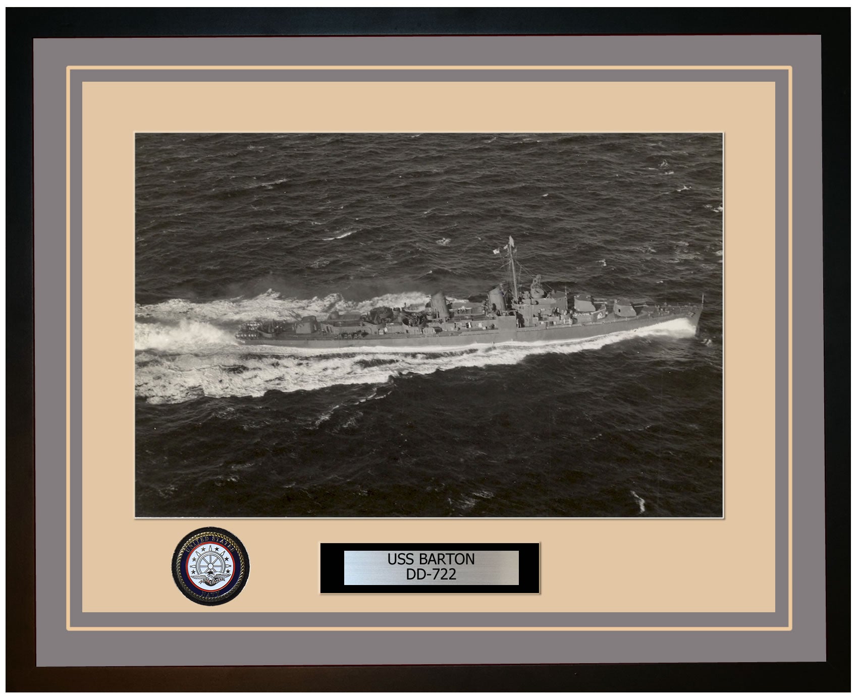 USS BARTON DD-722 Framed Navy Ship Photo Grey