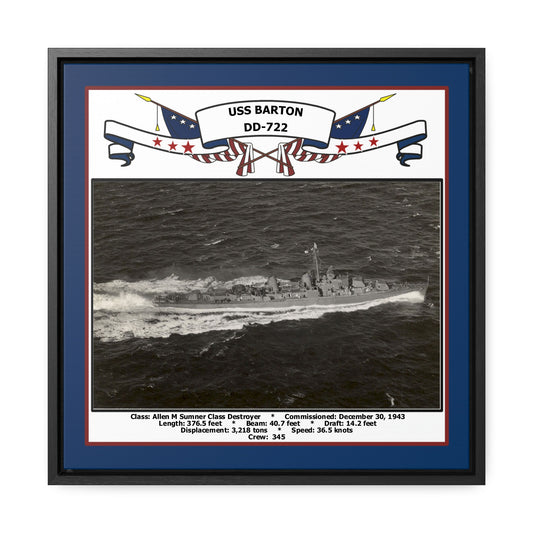USS Barton DD-722 Navy Floating Frame Photo Front View
