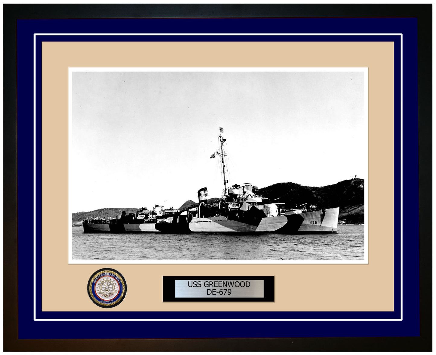 USS Greenwood DE-679 Framed Navy Ship Photo Blue