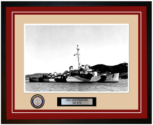 USS Greenwood DE-679 Framed Navy Ship Photo Burgundy