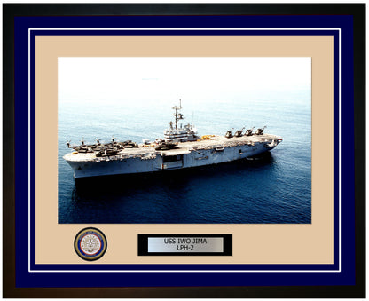 USS Iwo Jima LPH-2 Framed Navy Ship Photo Blue