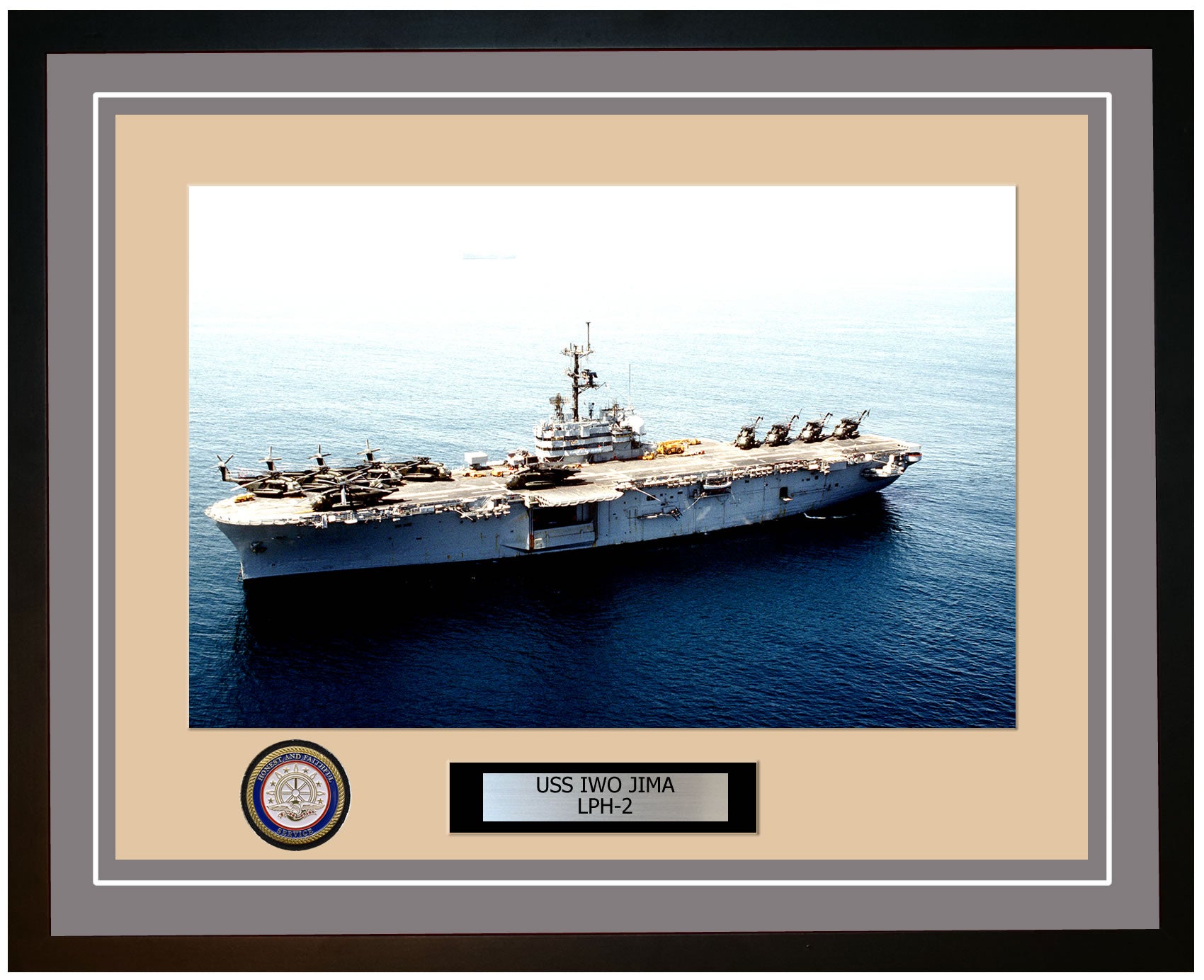 USS Iwo Jima LPH-2 Framed Navy Ship Photo Grey