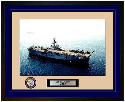 USS Iwo Jima LPH-2 Framed Navy Ship Photo Blue