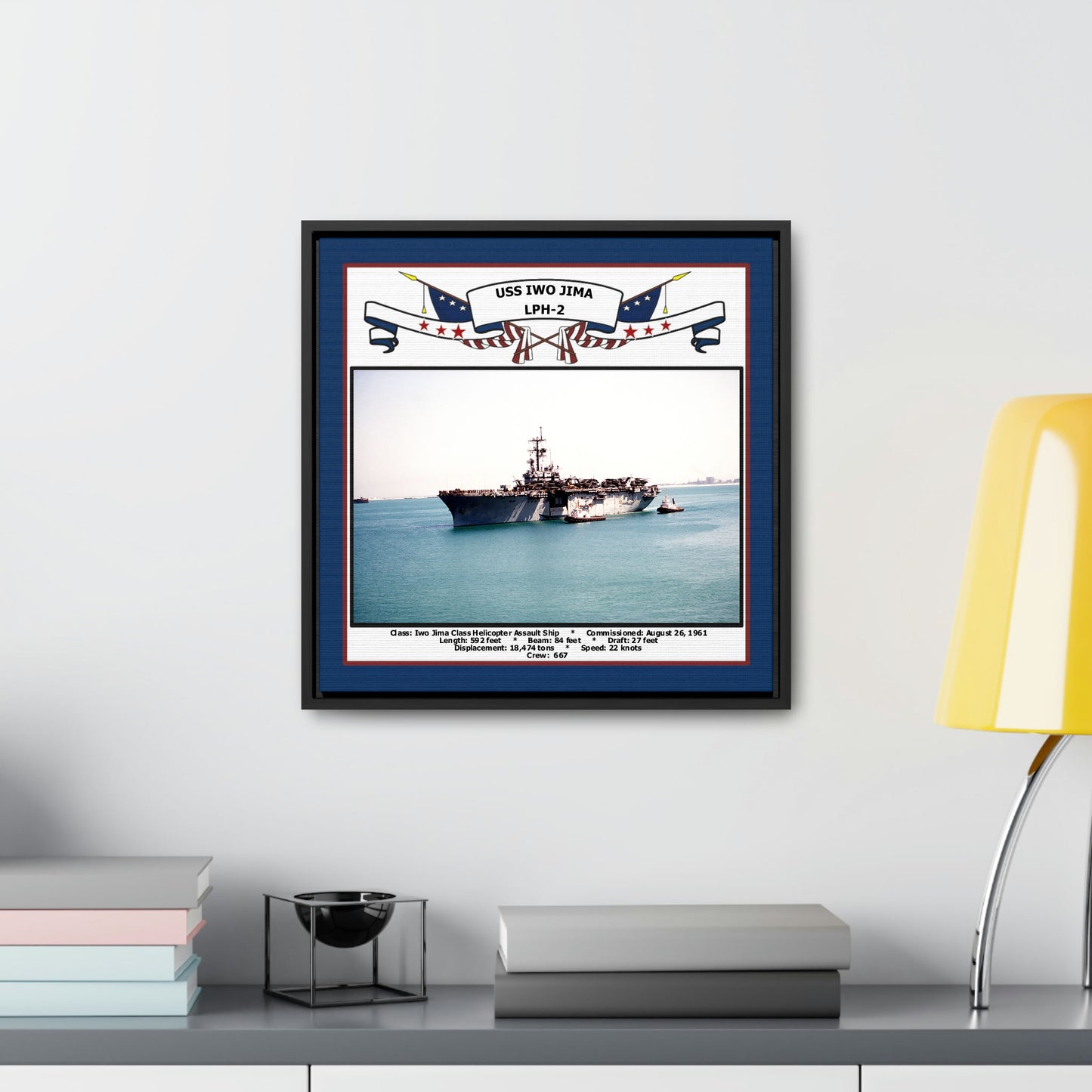 USS Iwo Jima LPH-2 Navy Floating Frame Photo Desk View