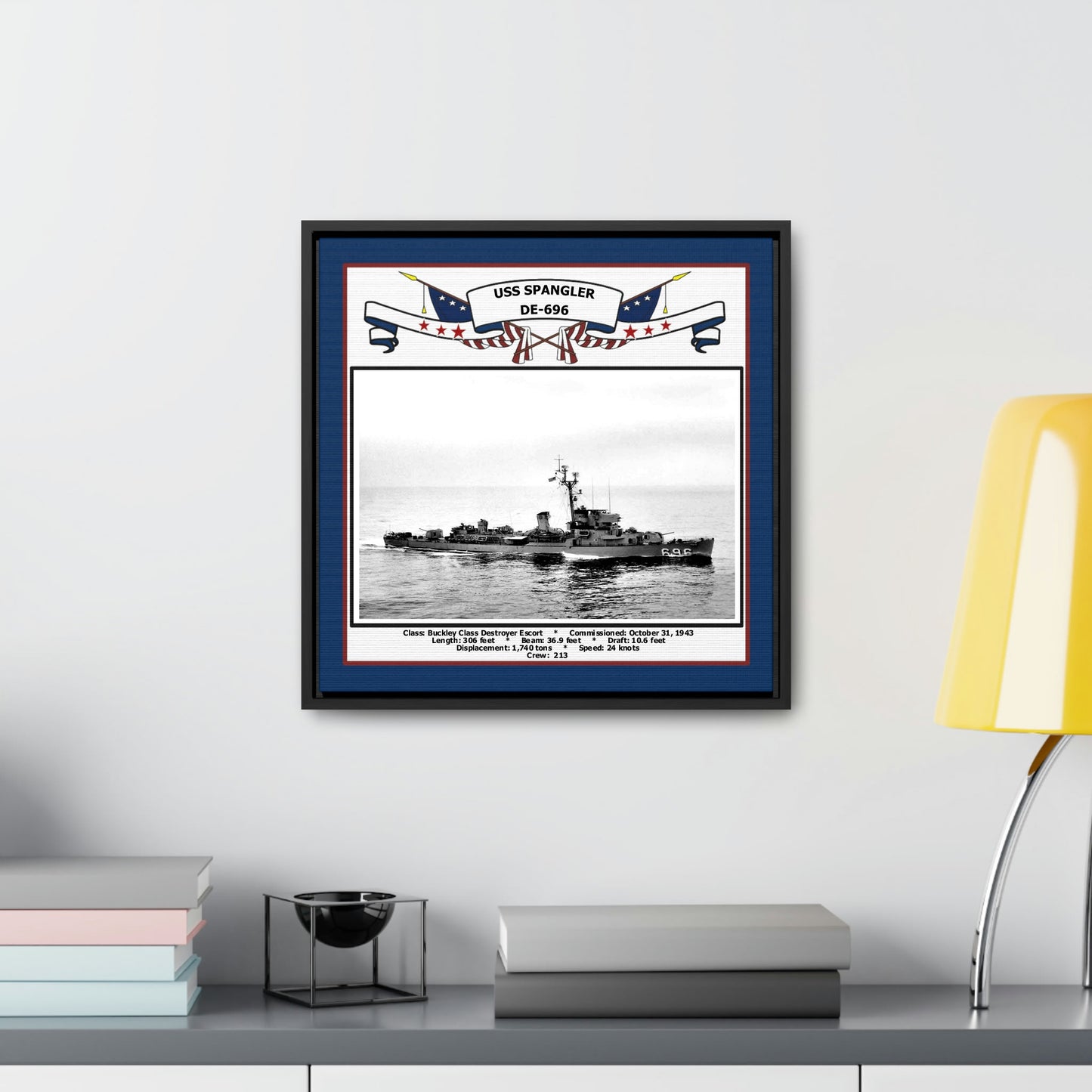 USS Spangler DE-696 Navy Floating Frame Photo Desk View