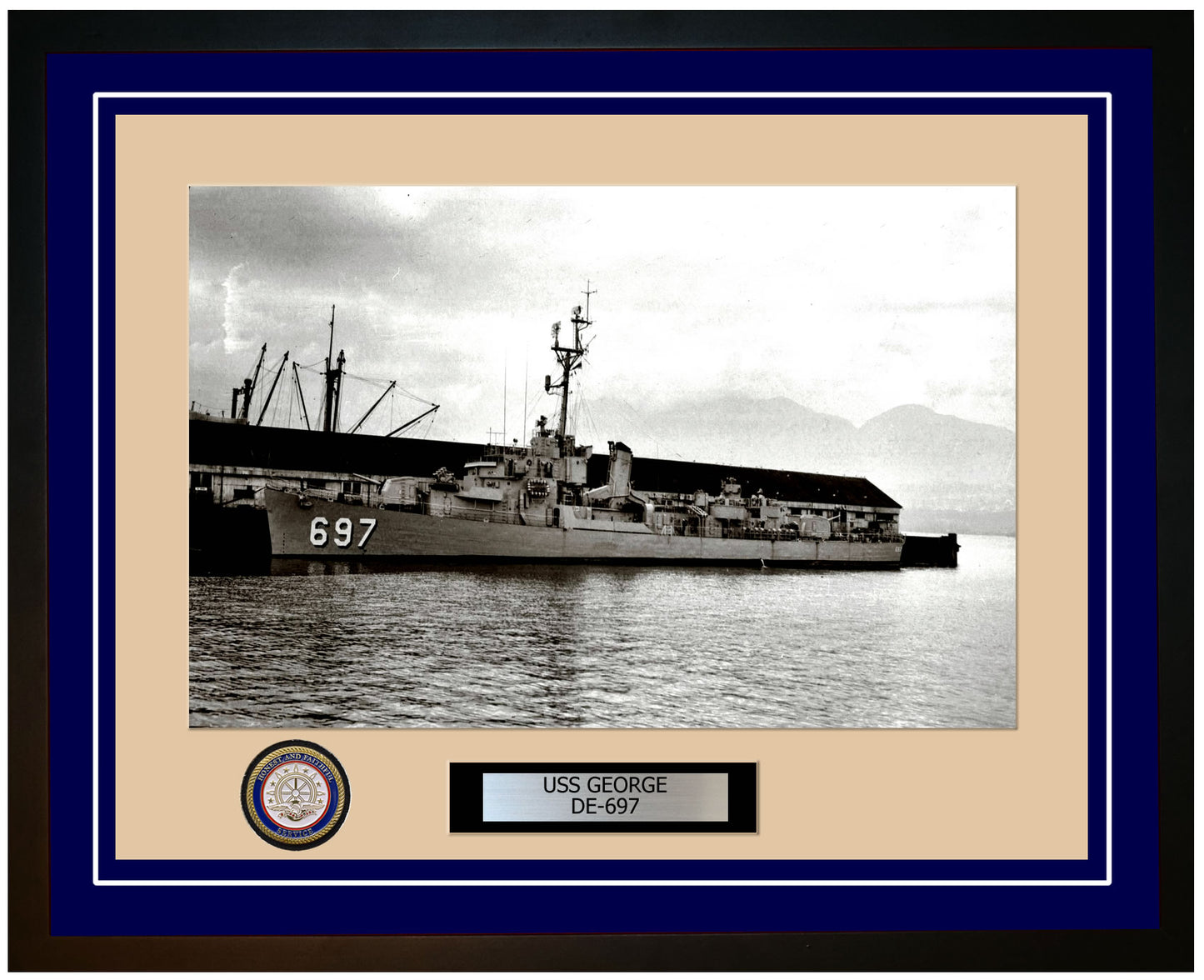USS George DE-697 Framed Navy Ship Photo Blue