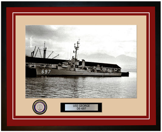 USS George DE-697 Framed Navy Ship Photo Burgundy