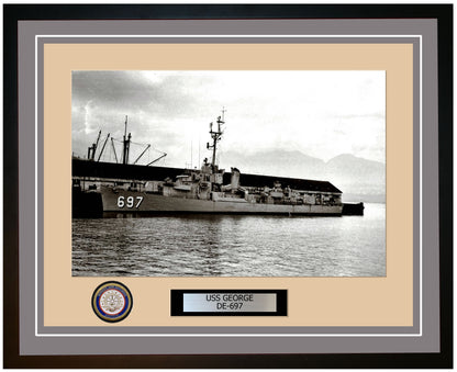 USS George DE-697 Framed Navy Ship Photo Grey