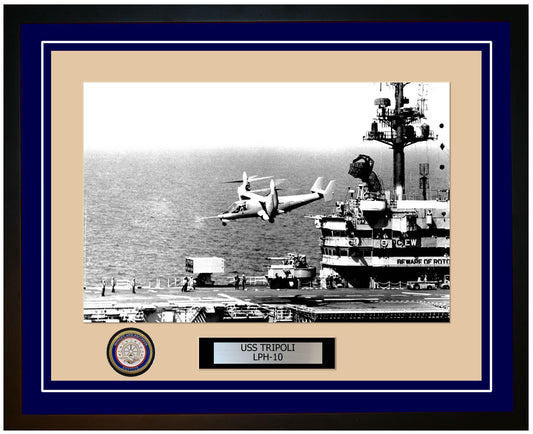 USS Tripoli LPH-10 Framed Navy Ship Photo Blue