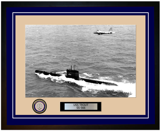 USS Trout SS-566 Framed Navy Ship Photo Blue