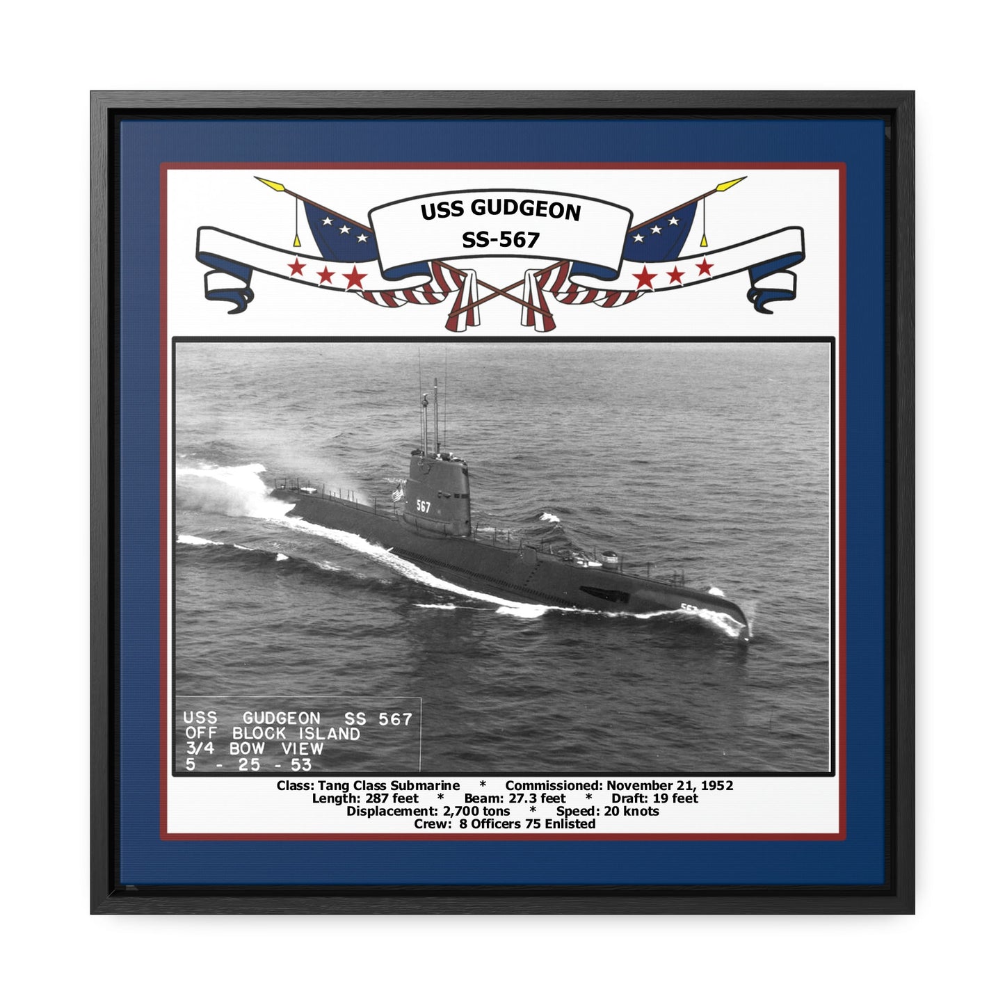 USS Gudgeon SS-567 Navy Floating Frame Photo Front View