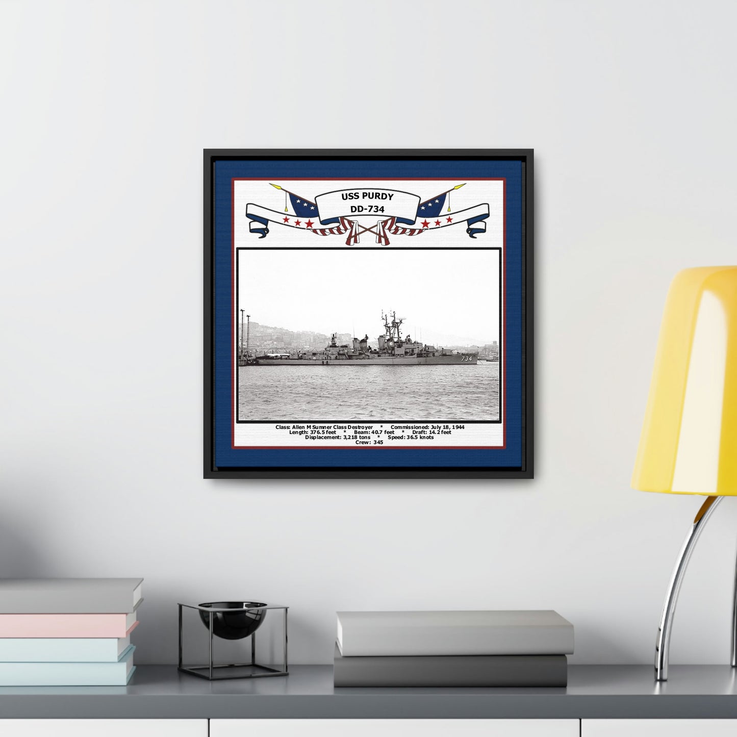 USS Purdy DD-734 Navy Floating Frame Photo Desk View