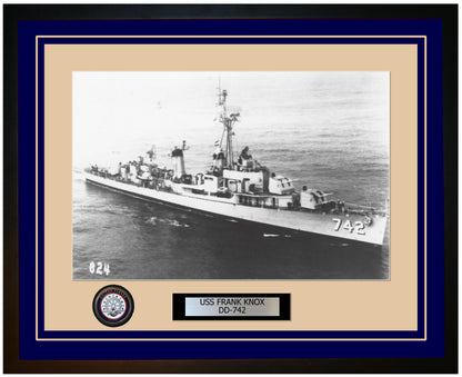USS FRANK KNOX DD-742 Framed Navy Ship Photo Blue
