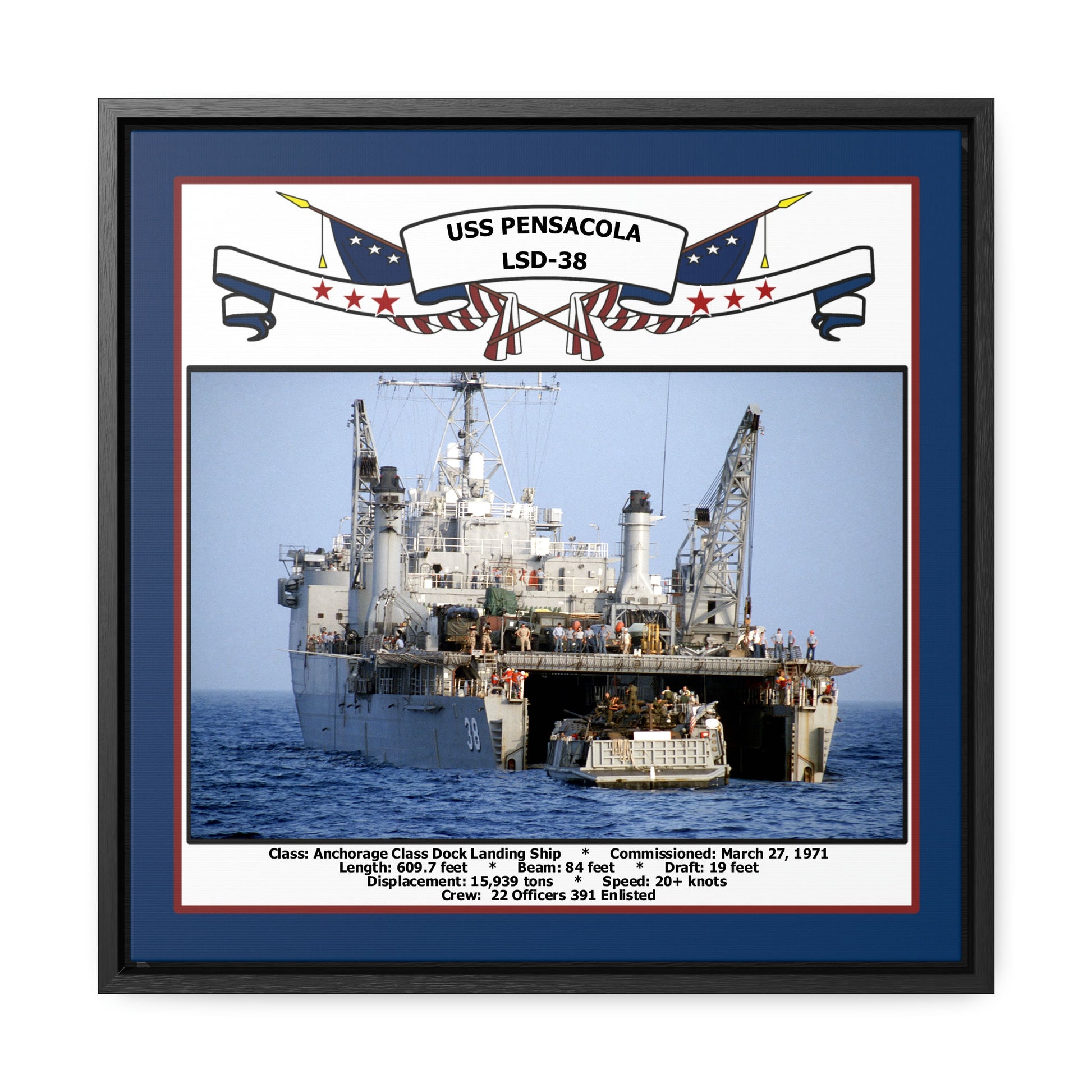 USS Pensacola LSD-38 Navy Floating Frame Photo Front View